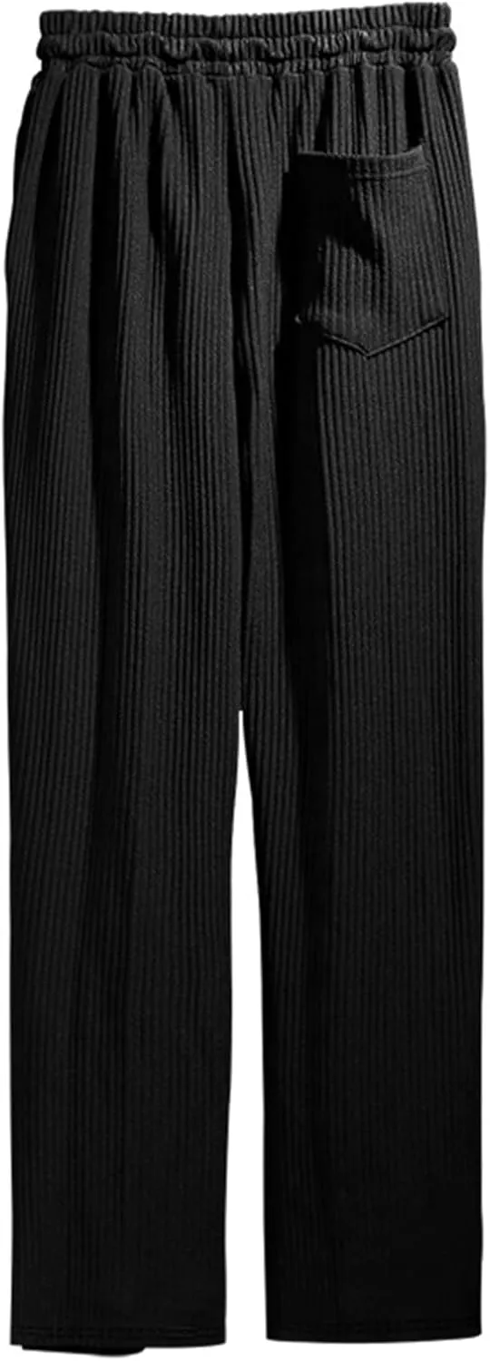 Mens Casual Corduroy Pants Drawstring Straight Harem Loose Sweatpants Elastic Waist Lightweight Fashion Trousers