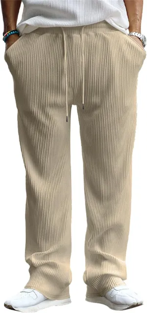 Mens Casual Corduroy Pants Drawstring Straight Harem Loose Sweatpants Elastic Waist Lightweight Fashion Trousers