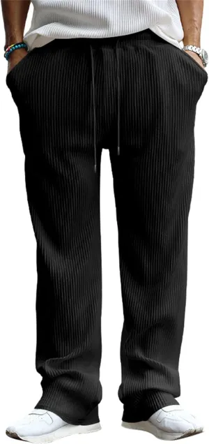 Mens Casual Corduroy Pants Drawstring Straight Harem Loose Sweatpants Elastic Waist Lightweight Fashion Trousers
