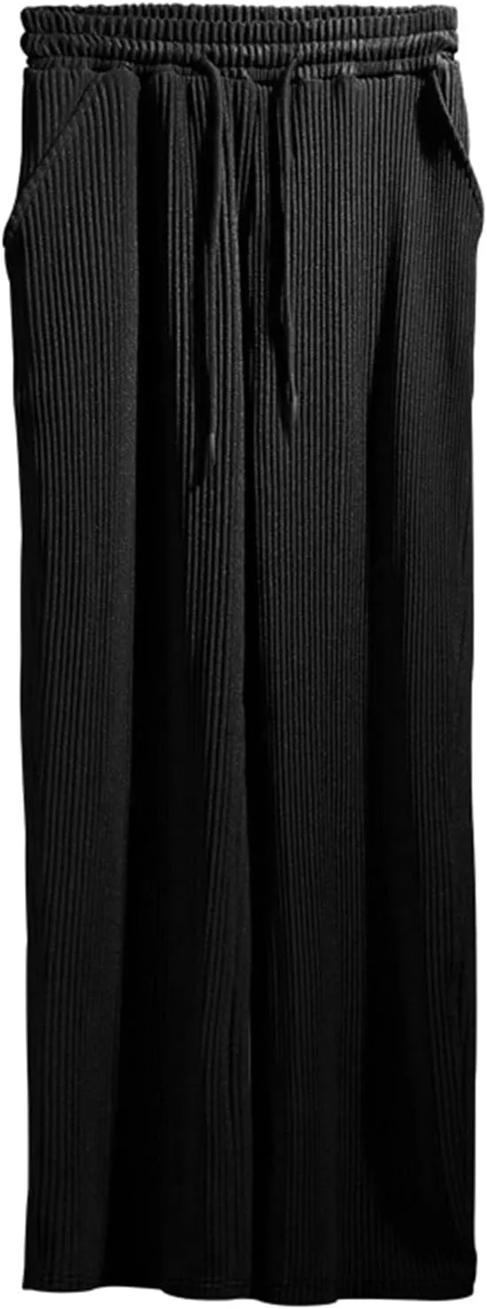 Mens Casual Corduroy Pants Drawstring Straight Harem Loose Sweatpants Elastic Waist Lightweight Fashion Trousers