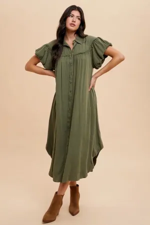 Mineral Washed Button Down Shirt Dress