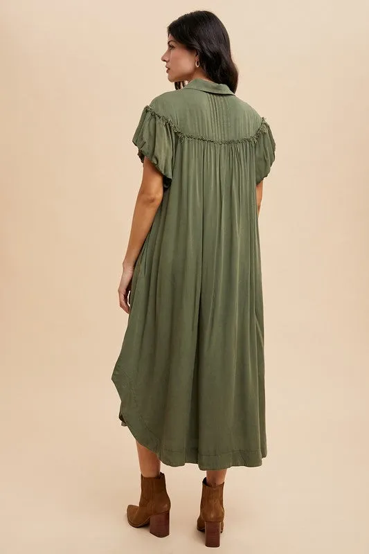 Mineral Washed Button Down Shirt Dress