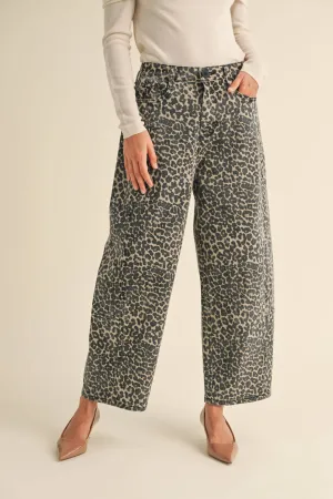 MIOU MUSE LEOPARD PRINT BARREL PANTS
