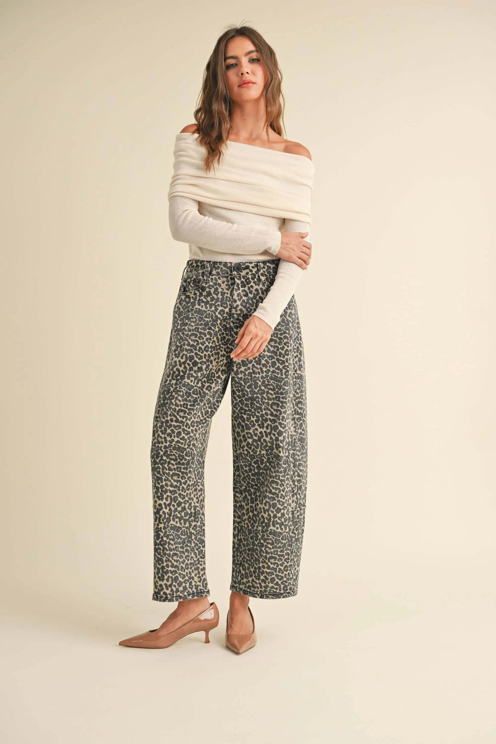 MIOU MUSE LEOPARD PRINT BARREL PANTS