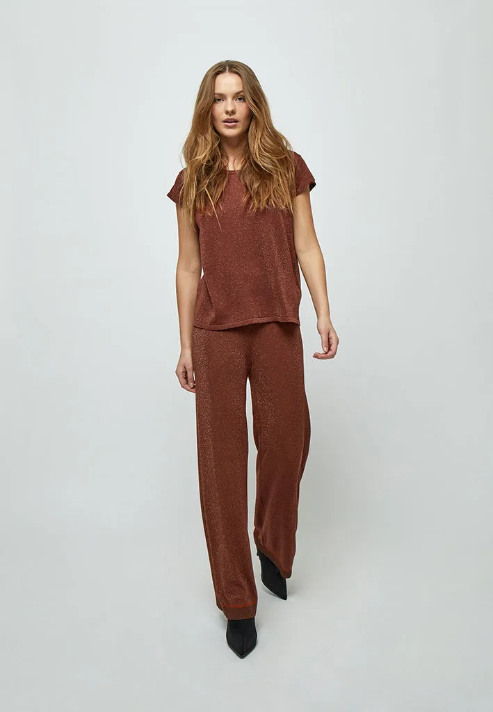 MSAllie Metallic Knit Pants - Dark Cinnamon Brown Metallic