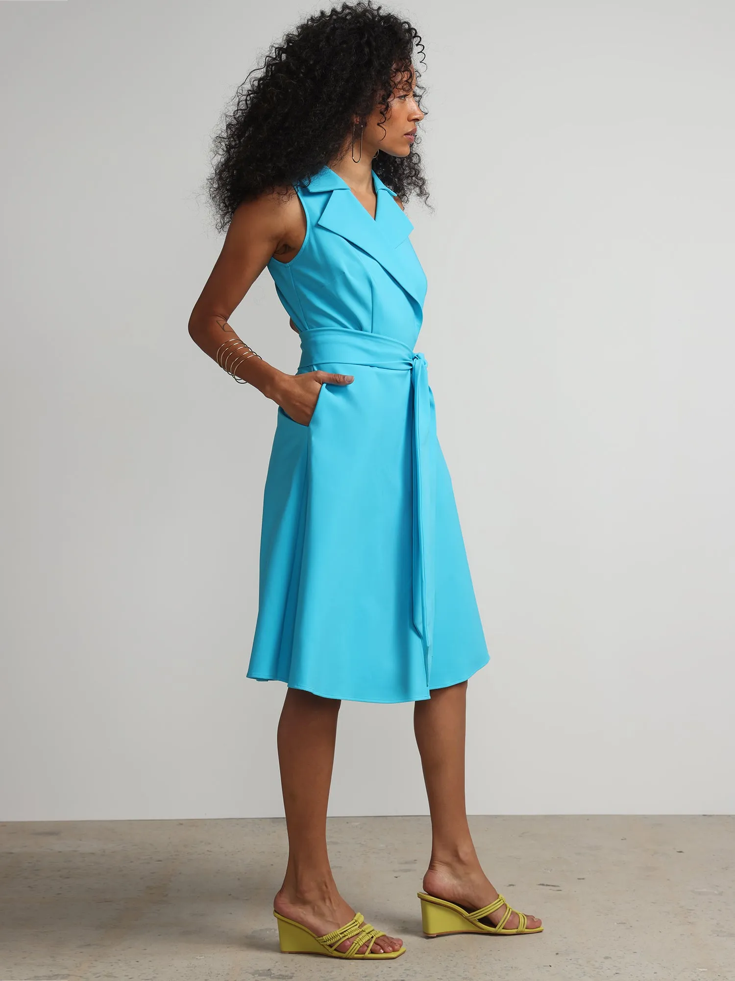 Notch-Collar Belted Flare Dress - Fit To Flatter