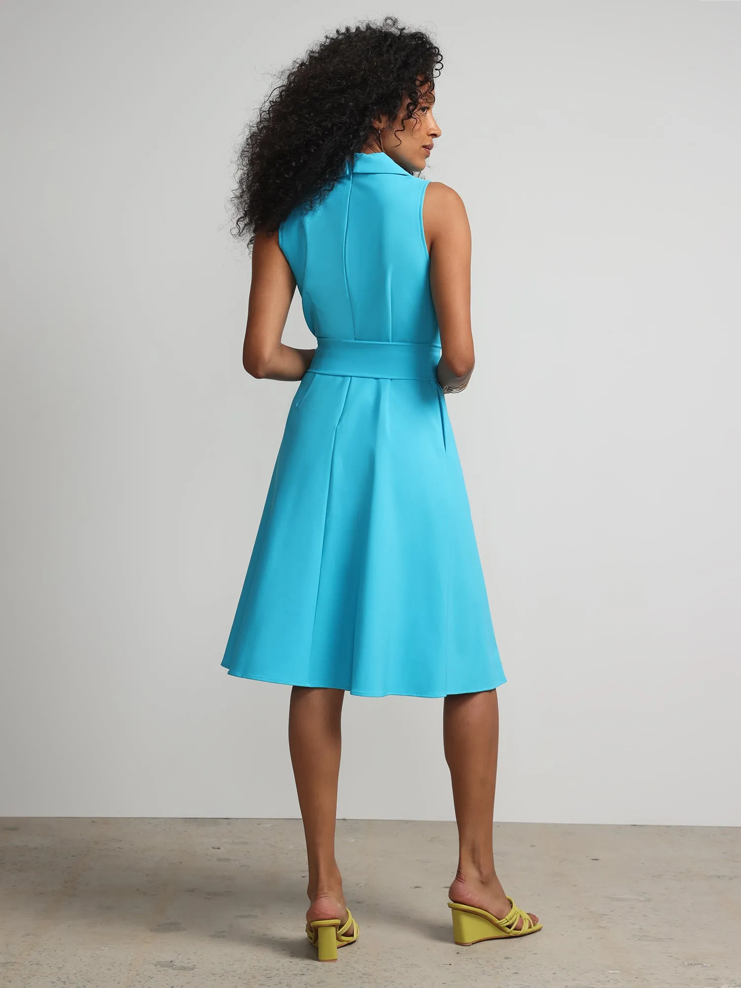 Notch-Collar Belted Flare Dress - Fit To Flatter