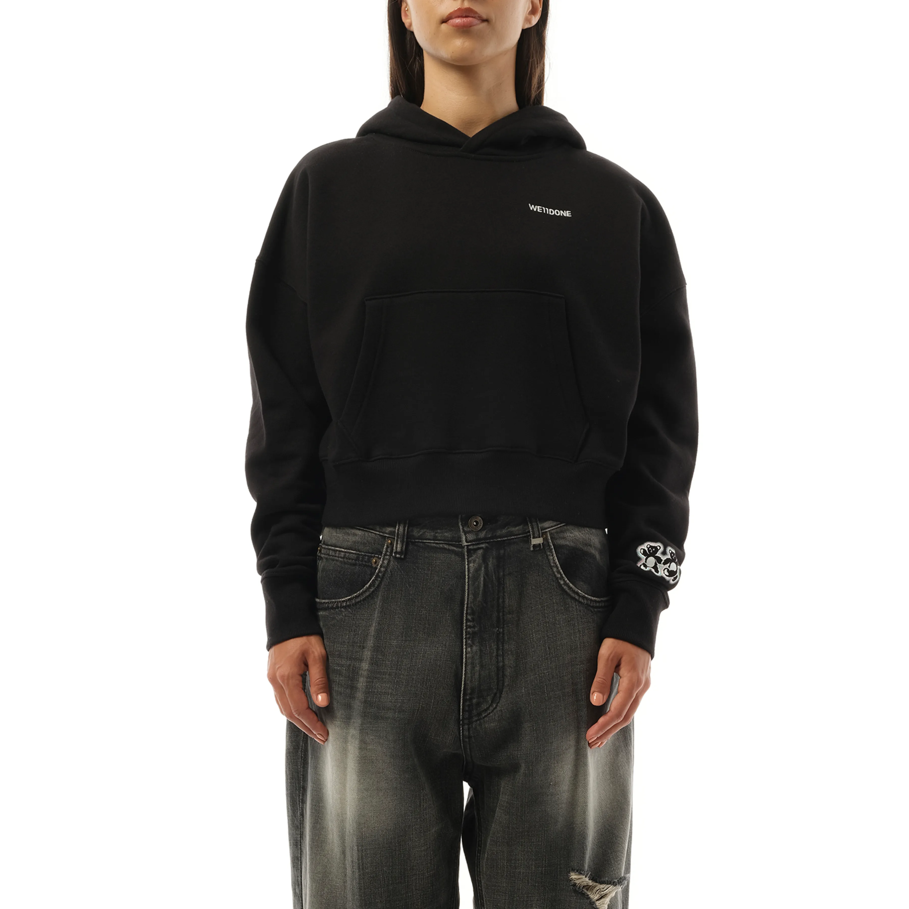Oversized Teddy Bear Hoodie in Black
