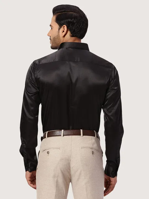 Park Avenue Men Black Solid Slim Fit Polyester Blend Formal Shirts