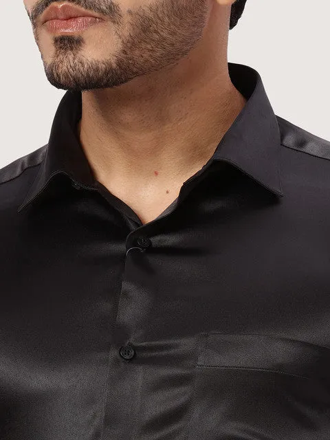 Park Avenue Men Black Solid Slim Fit Polyester Blend Formal Shirts