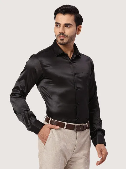 Park Avenue Men Black Solid Slim Fit Polyester Blend Formal Shirts