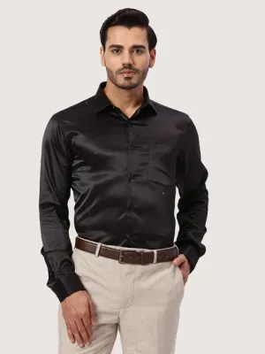 Park Avenue Men Black Solid Slim Fit Polyester Blend Formal Shirts