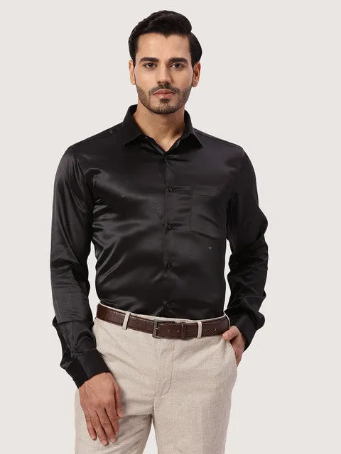 Park Avenue Men Black Solid Slim Fit Polyester Blend Formal Shirts