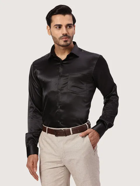 Park Avenue Men Black Solid Slim Fit Polyester Blend Formal Shirts