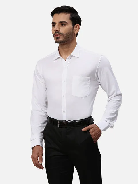 Park Avenue Men White Solid Slim Fit Cotton Blend Formal Shirts