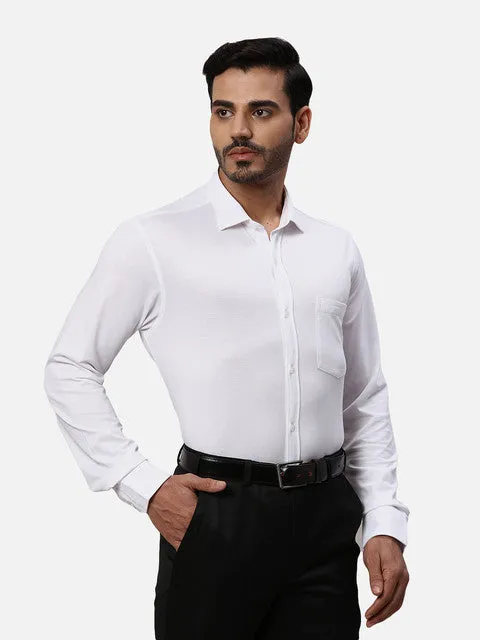 Park Avenue Men White Solid Slim Fit Cotton Blend Formal Shirts