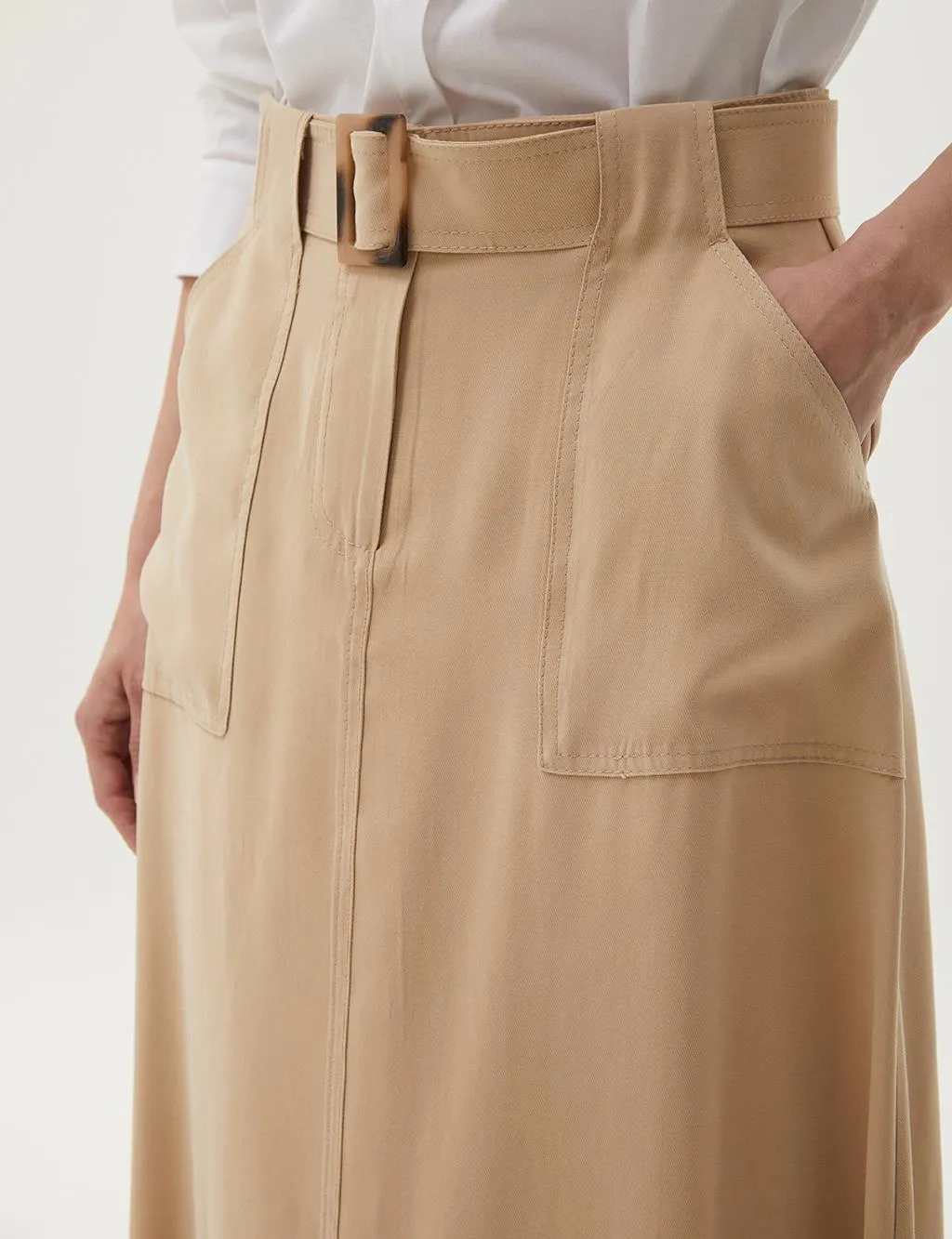 Pocket Detailed Bell Skirt Beige