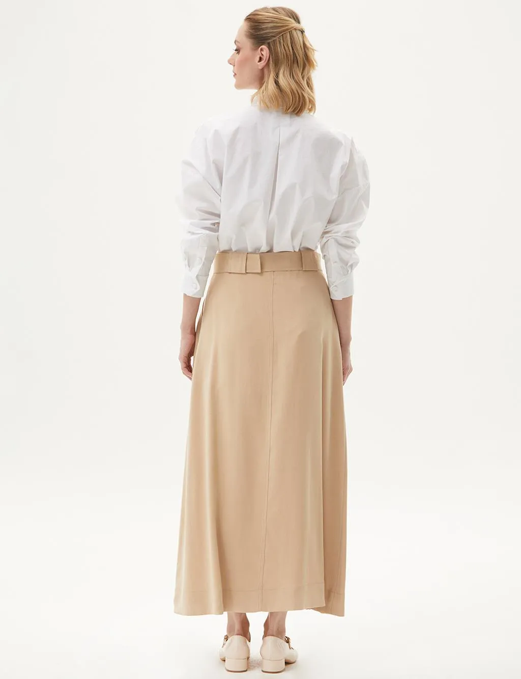 Pocket Detailed Bell Skirt Beige