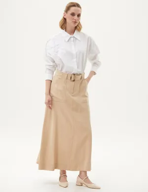 Pocket Detailed Bell Skirt Beige