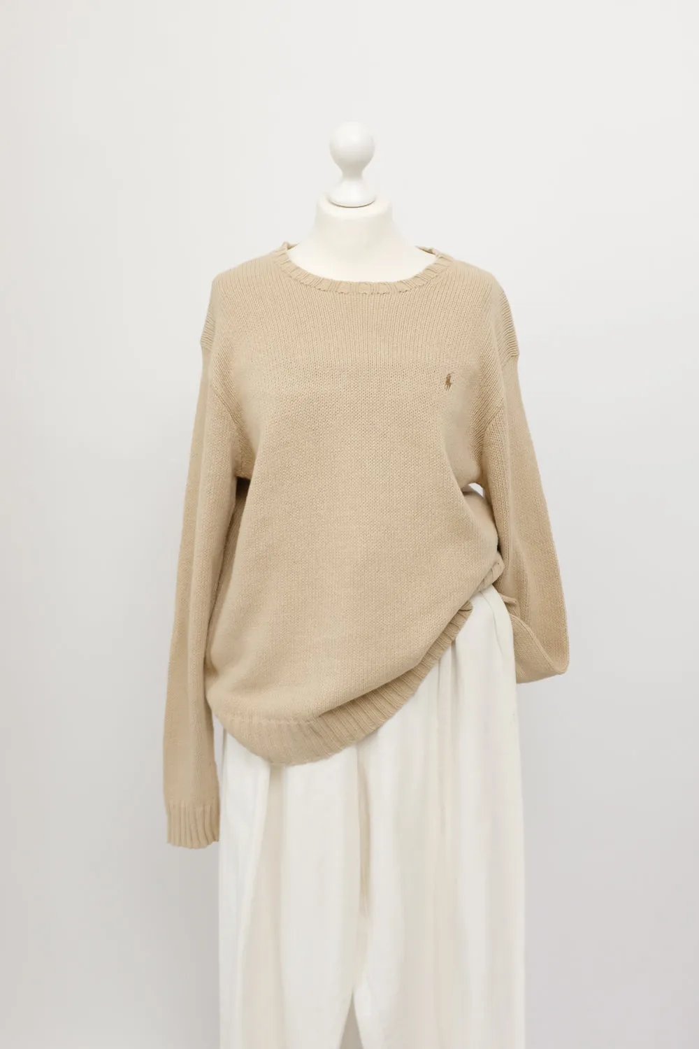 RALPH LAUREN BEIGE OVERSIZE LINEN COTTON SWEATER