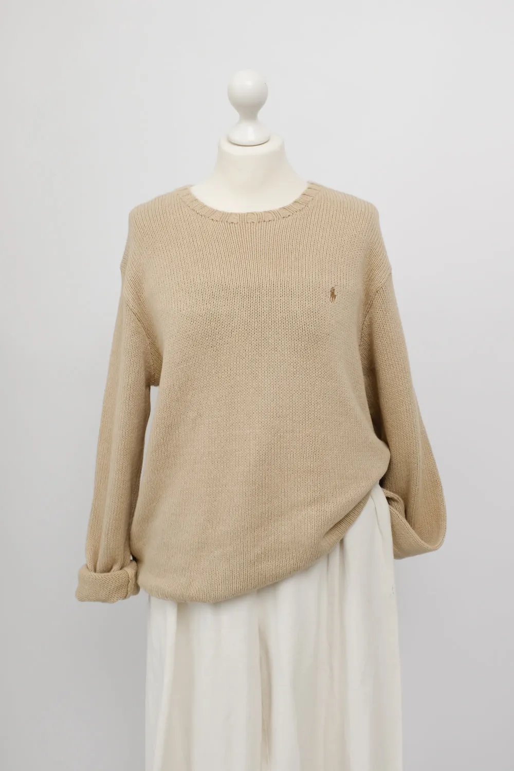 RALPH LAUREN BEIGE OVERSIZE LINEN COTTON SWEATER