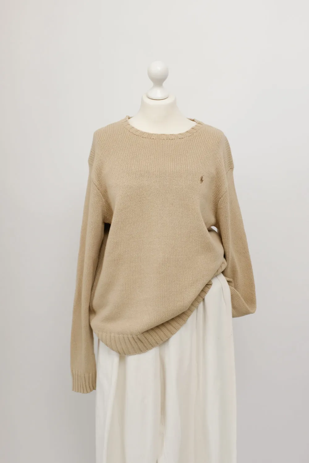 RALPH LAUREN BEIGE OVERSIZE LINEN COTTON SWEATER