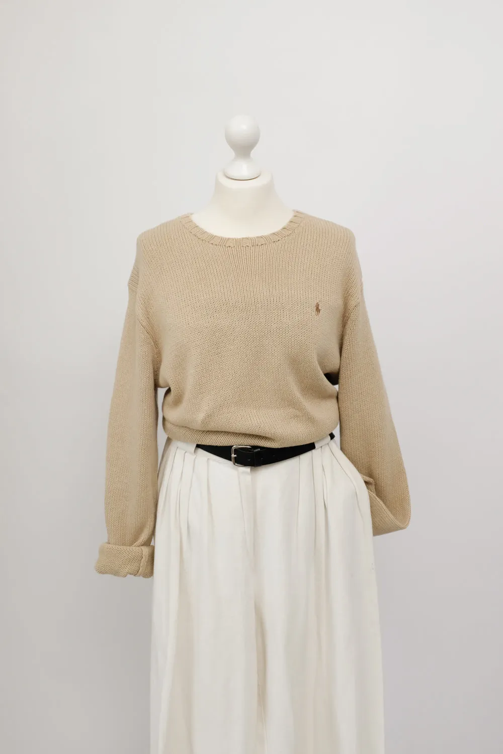 RALPH LAUREN BEIGE OVERSIZE LINEN COTTON SWEATER