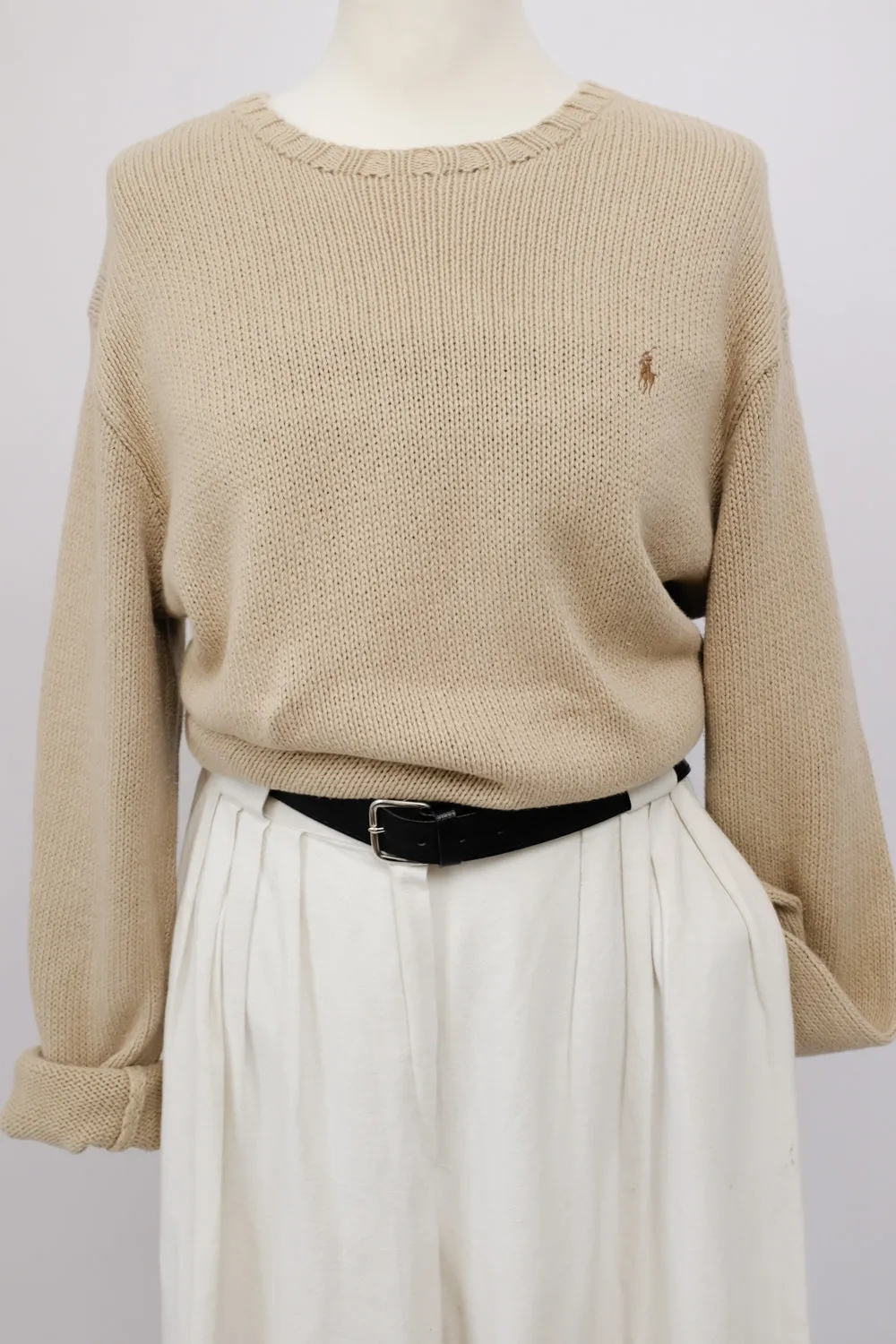 RALPH LAUREN BEIGE OVERSIZE LINEN COTTON SWEATER