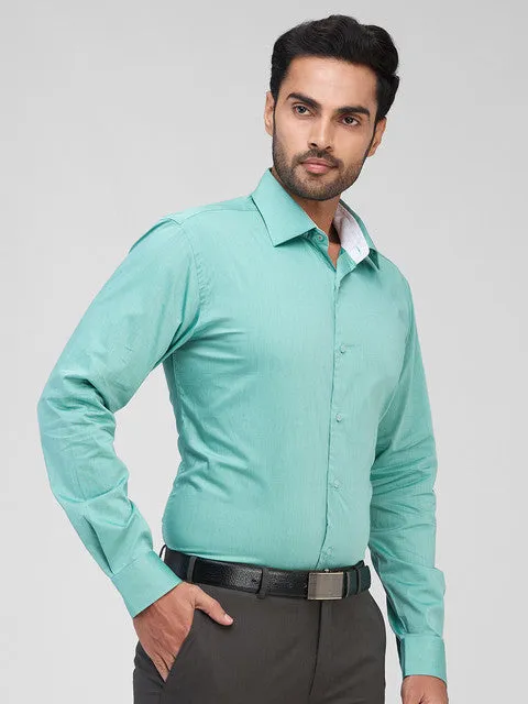 Raymond Men Green Solid Slim Fit Cotton Formal Shirts