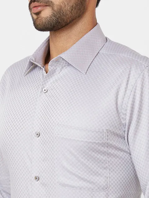 Raymond Men Grey Jacquard Contemporary Fit Cotton Formal Shirts