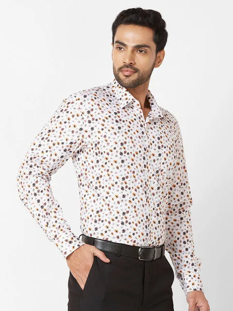 Raymond Men Orange Printed Regular Fit Linen Blend Formal Shirts