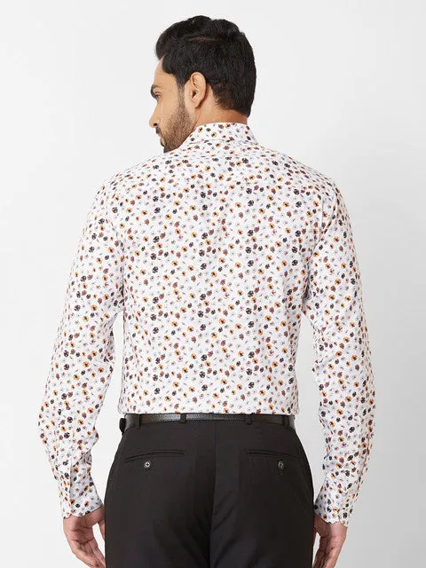 Raymond Men Orange Printed Regular Fit Linen Blend Formal Shirts