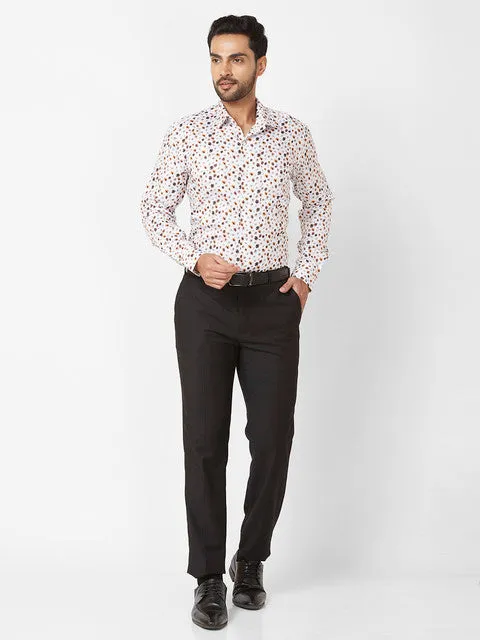 Raymond Men Orange Printed Regular Fit Linen Blend Formal Shirts