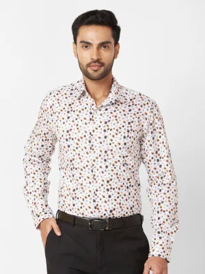 Raymond Men Orange Printed Regular Fit Linen Blend Formal Shirts