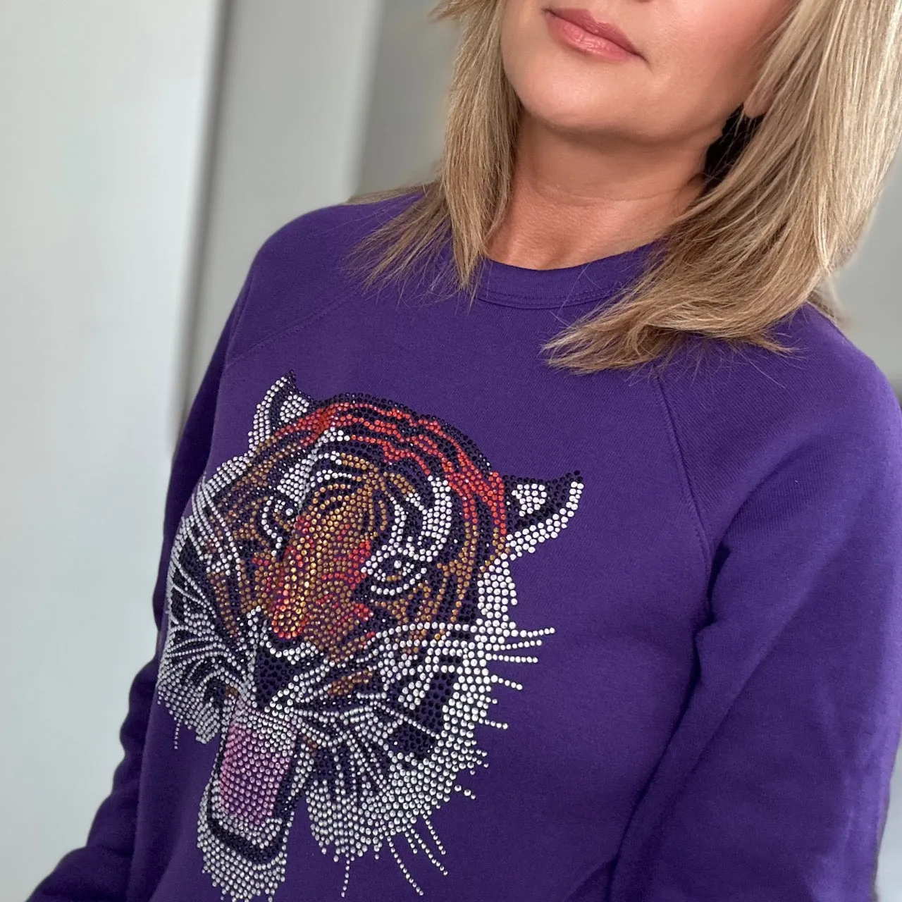 Rhinestone Chic Tiger Sponge Fleece Crewneck