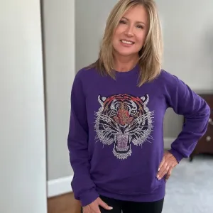 Rhinestone Chic Tiger Sponge Fleece Crewneck