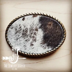 Rope Edge Mixed Metallic Hair on Hide Leather Belt Buckle 902c