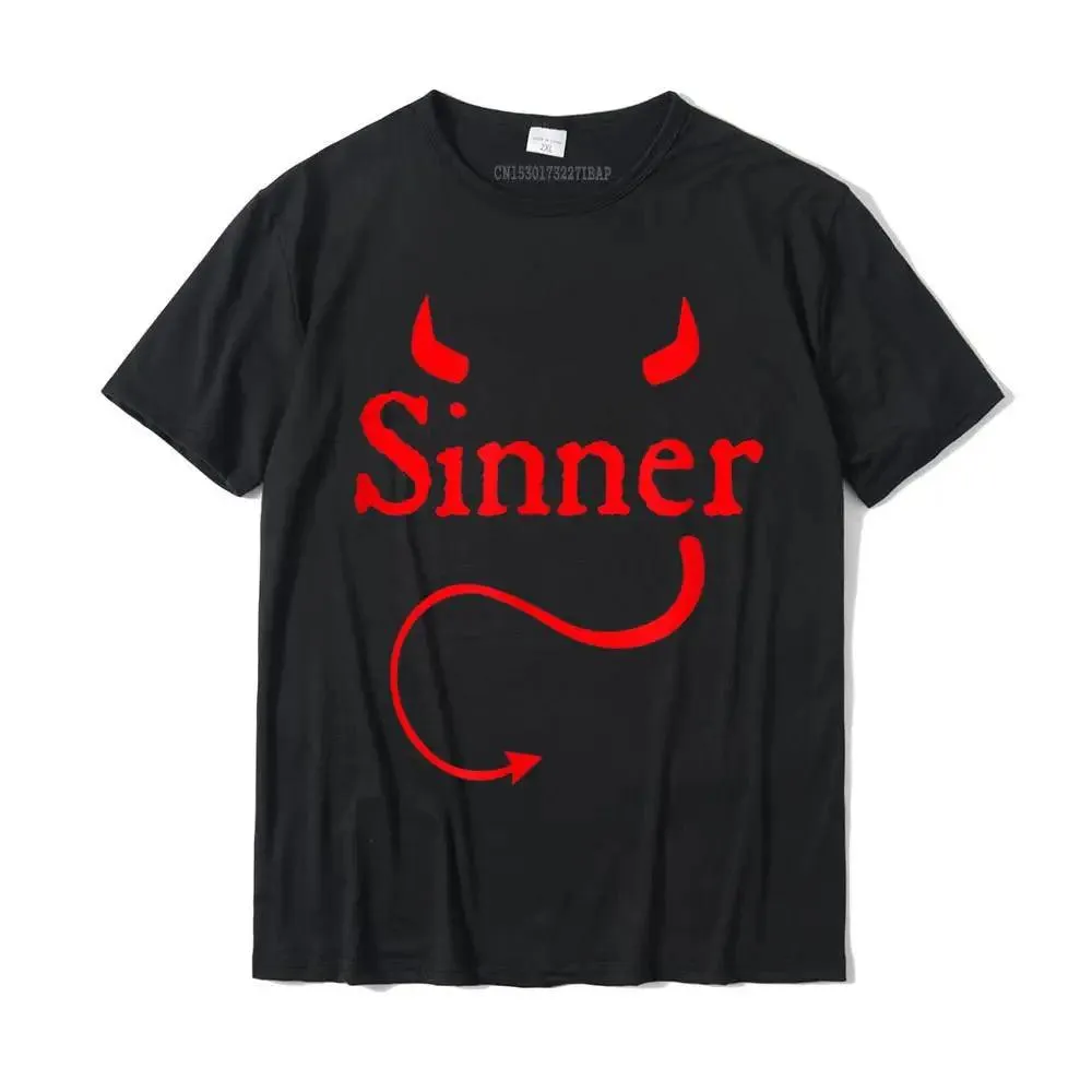 Sinner Devil Horns Tail Rock Atheist Sin Lover T-Shirt Print Tshirts New Tops T Shirt Cotton Men’s