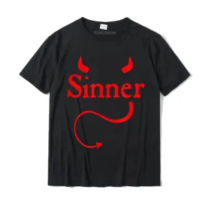 Sinner Devil Horns Tail Rock Atheist Sin Lover T-Shirt Print Tshirts New Tops T Shirt Cotton Men’s
