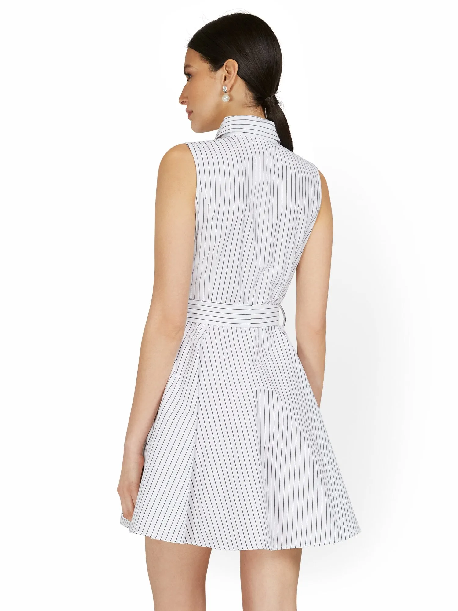 Sleeveless Bow-Front Stripe Shirtdress
