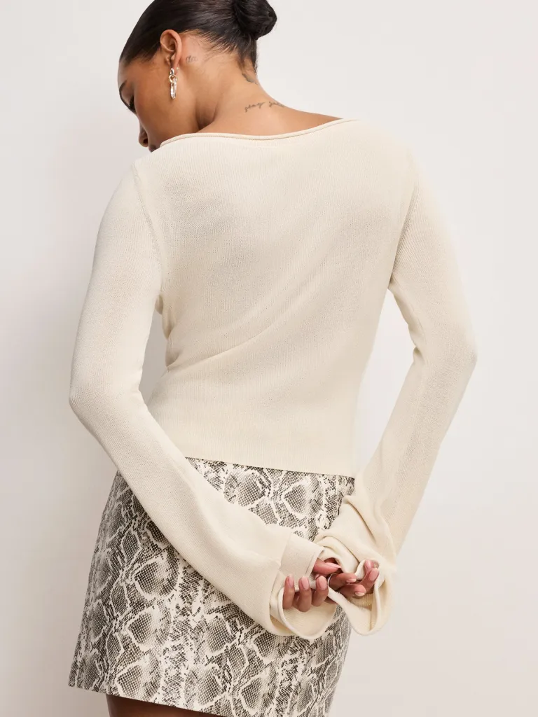 Stretch Rib Knit Boatneck Top
