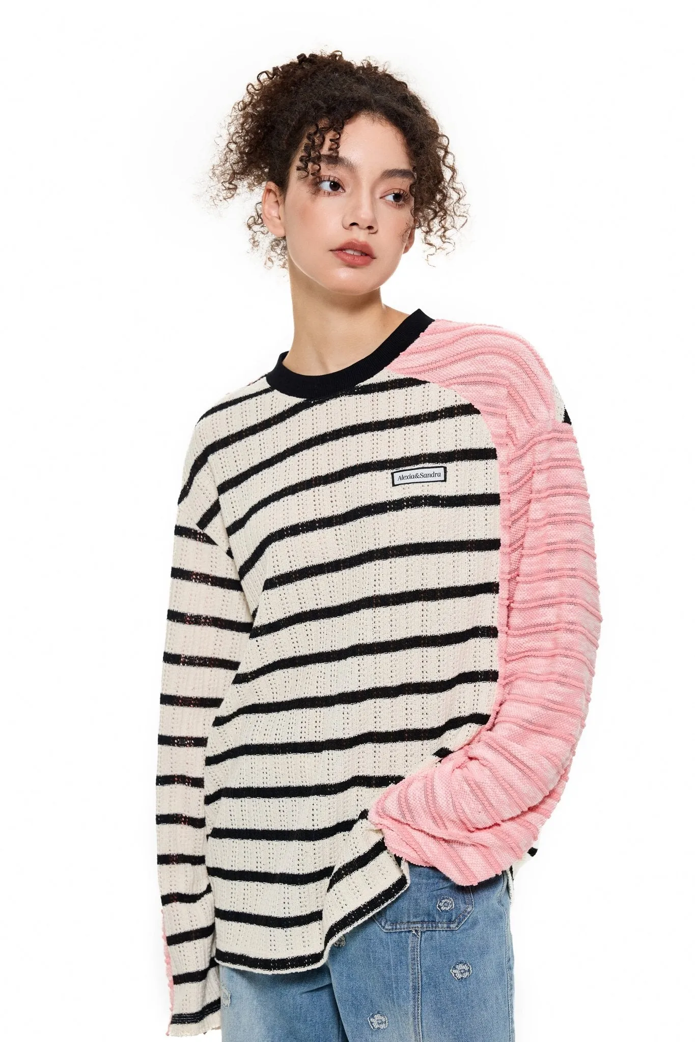 Stripe Asymmetrical Knitwear in Pink
