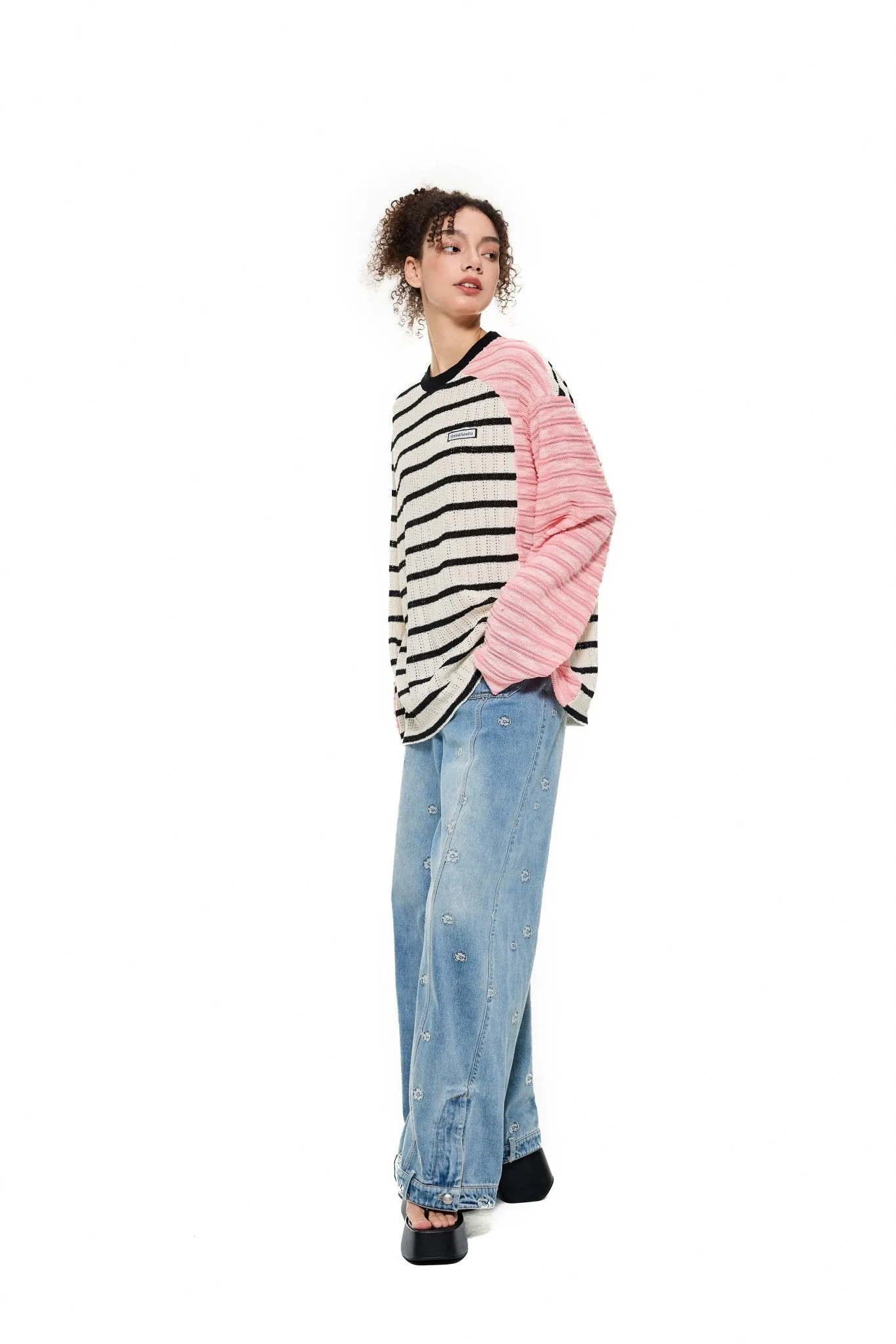 Stripe Asymmetrical Knitwear in Pink