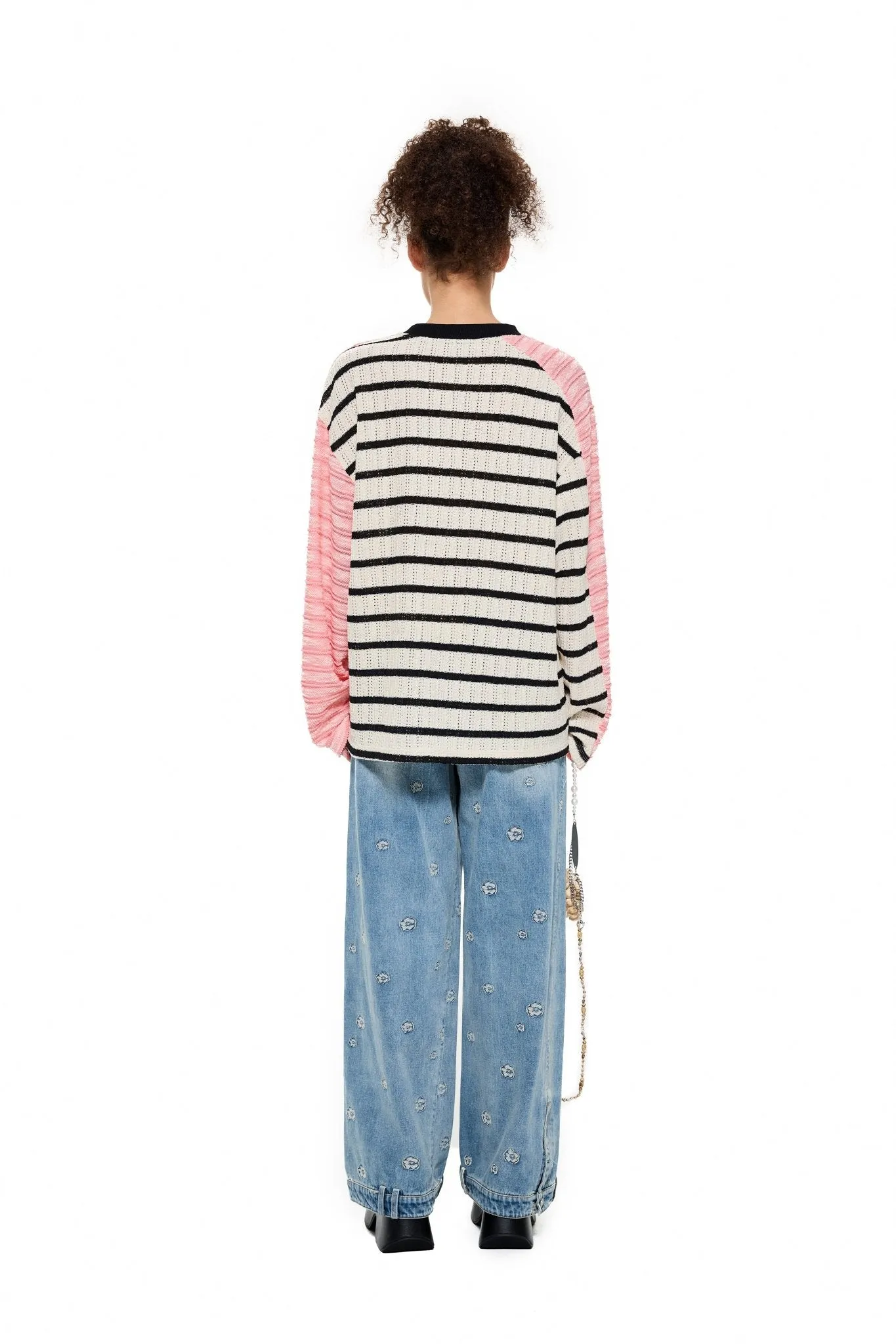 Stripe Asymmetrical Knitwear in Pink