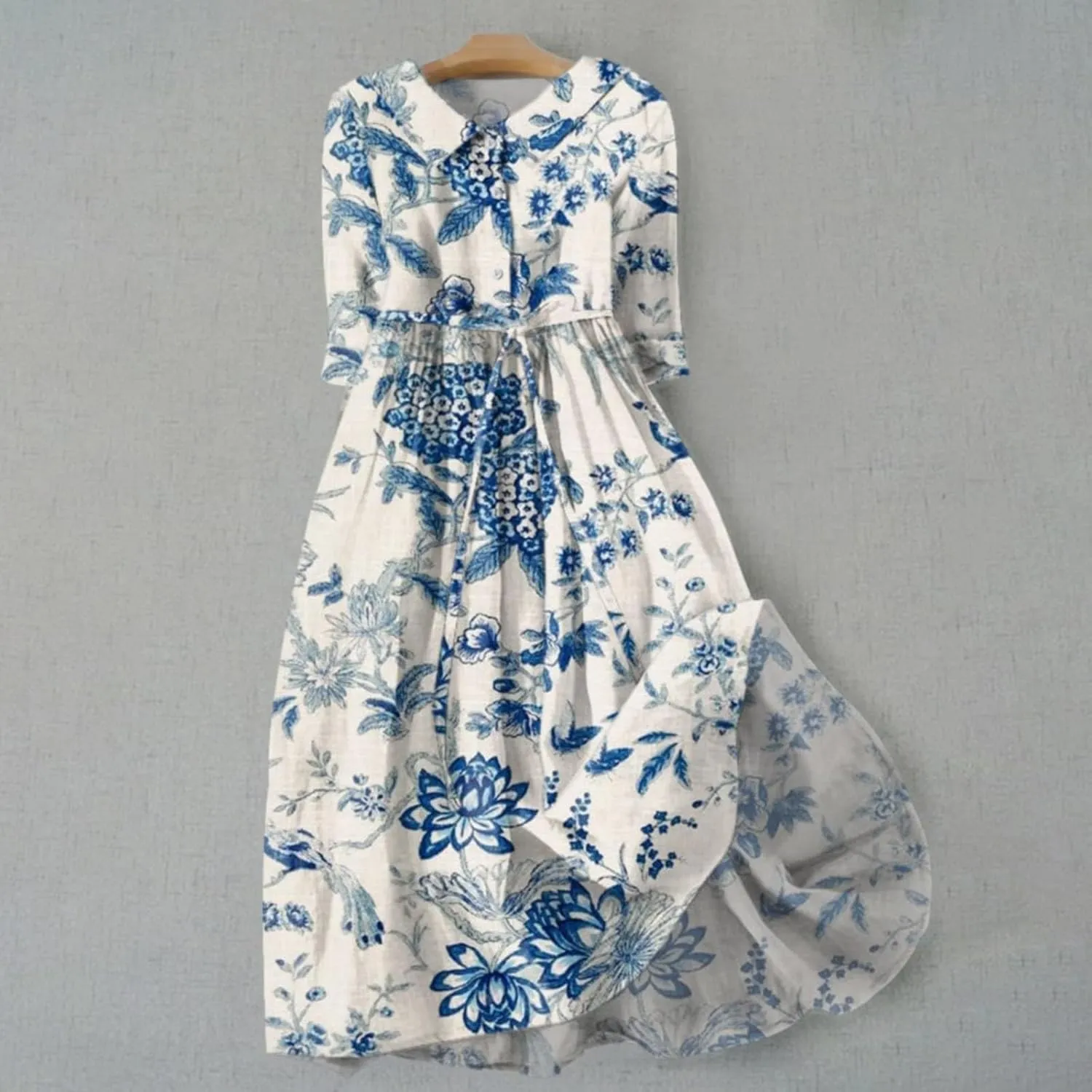 Summer Dresses for Women 2024 Boho Floral Lapel Neck Button Casual A-Line Lace-Up Dress Easter Dress Maternity