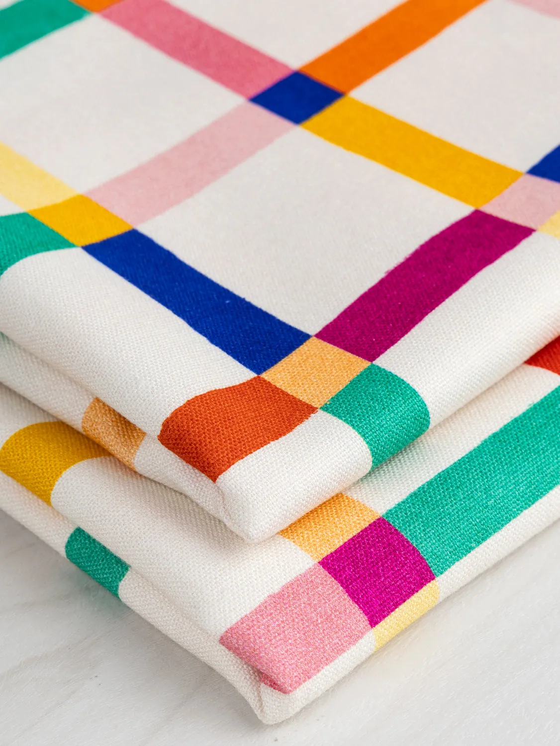 Teetertotter Check Print Organic Cotton Canvas - Cream   Multicolour - Swatch