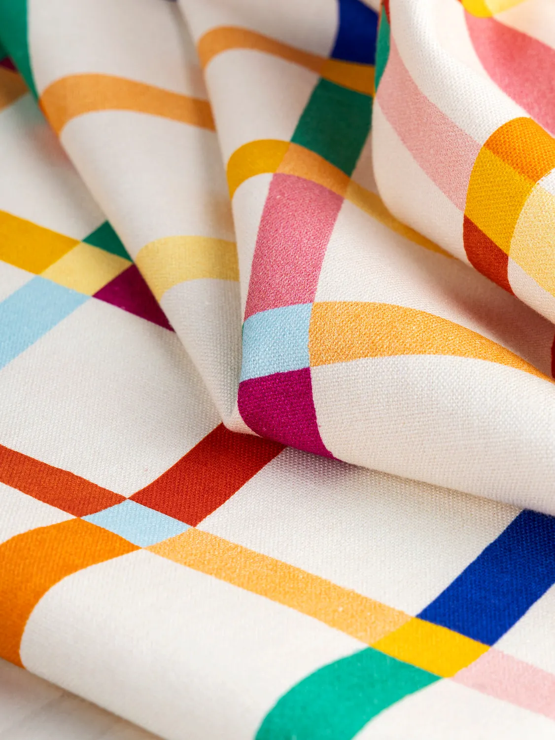 Teetertotter Check Print Organic Cotton Canvas - Cream   Multicolour - Swatch
