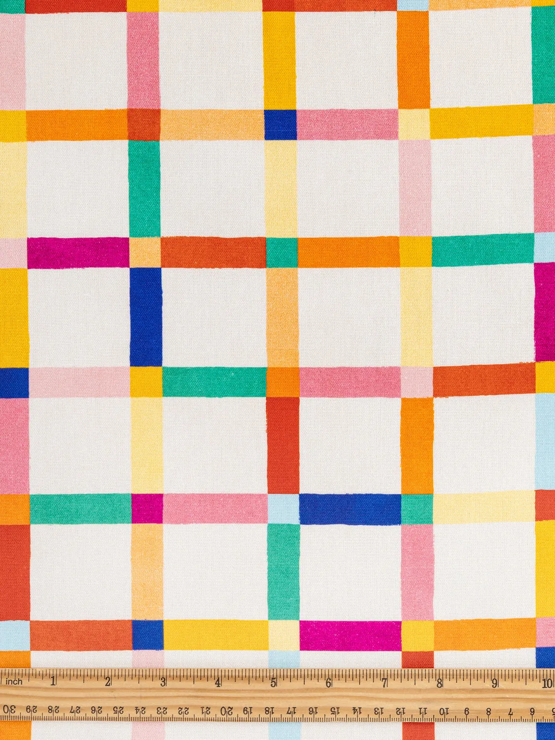 Teetertotter Check Print Organic Cotton Canvas - Cream   Multicolour - Swatch