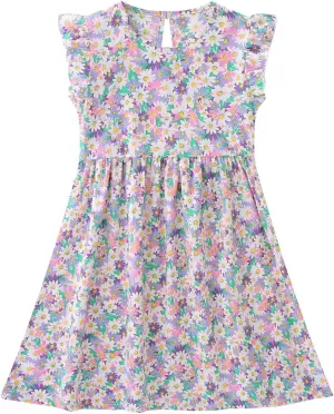 Toddler Dress Girls Ruffle Short Sleeve Summer Beach Dresses Casual Solid Color Cotton Sundress Tea Party Clothes
