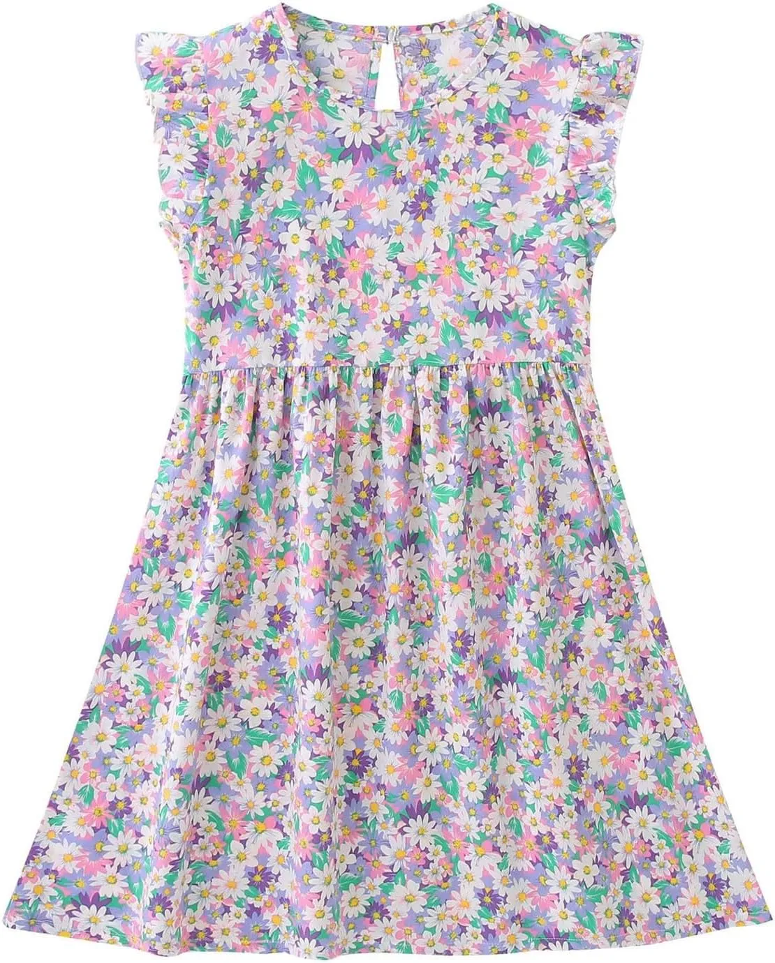 Toddler Dress Girls Ruffle Short Sleeve Summer Beach Dresses Casual Solid Color Cotton Sundress Tea Party Clothes